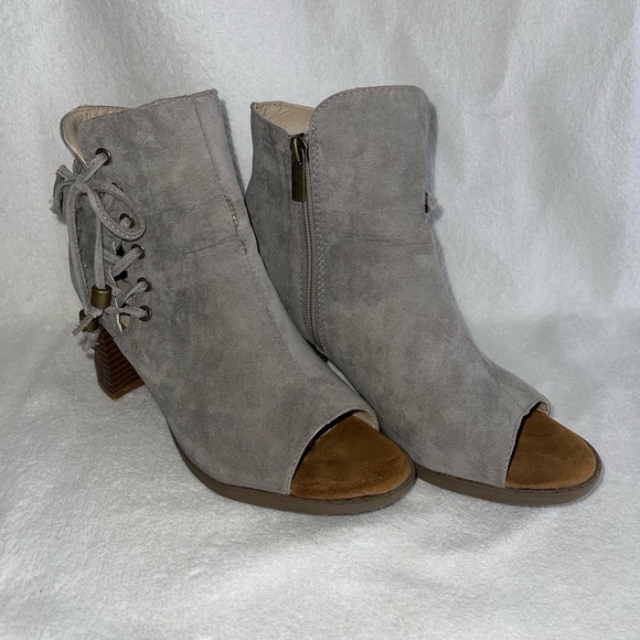Rue21 Gray Lace-Up Peep-Toe Booties - Picture 1 of 7